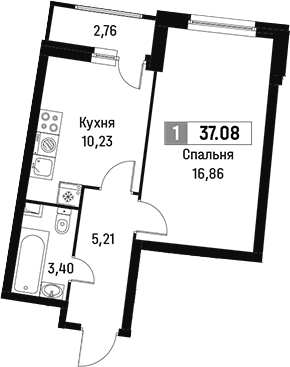 Планировка — Авиатор, 1-комн., 36 м²