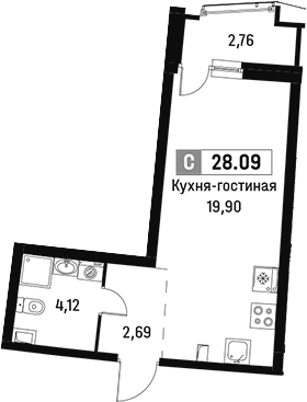 Планировка — Авиатор, Студия, 27 м²
