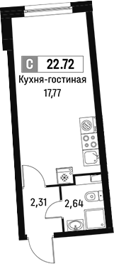 Планировка — Авиатор, Студия, 23 м²