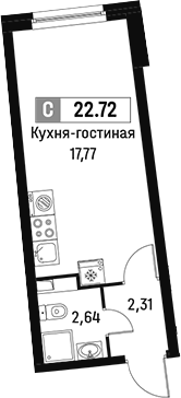 Планировка — Авиатор, Студия, 23 м²