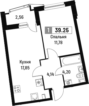 Планировка — Авиатор, 2-комн., 38 м²