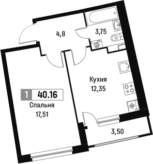 Планировка — Авиатор, 1-комн., 38 м²