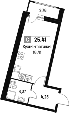 Планировка — Авиатор, Студия, 24 м²