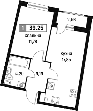 Планировка — Авиатор, 2-комн., 38 м²