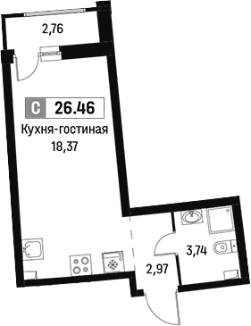 Планировка — Авиатор, Студия, 25 м²