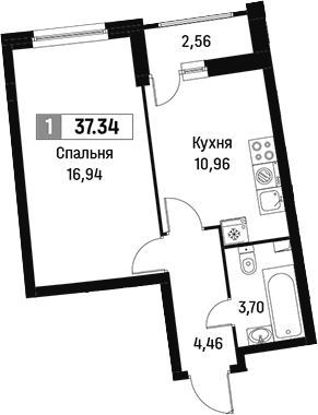 Планировка — Авиатор, 1-комн., 36 м²