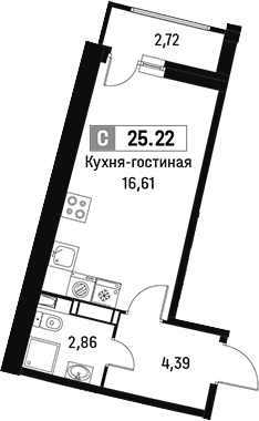 Планировка — Авиатор, Студия, 24 м²