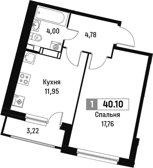 Планировка — Авиатор, 1-комн., 38 м²