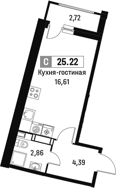 Планировка — Авиатор, Студия, 24 м²