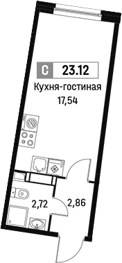 Планировка — Авиатор, Студия, 23 м²