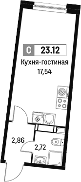 Планировка — Авиатор, Студия, 23 м²