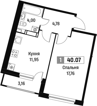 Планировка — Авиатор, 1-комн., 38 м²