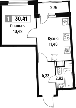 Планировка — Авиатор, 1-комн., 29 м²