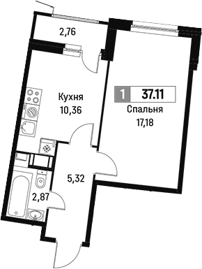 Планировка — Авиатор, 1-комн., 36 м²