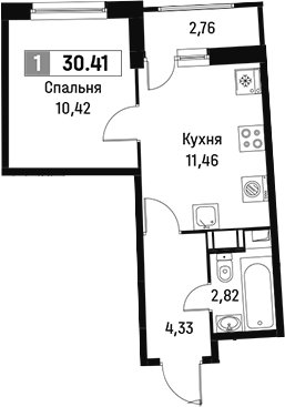 Планировка — Авиатор, 1-комн., 29 м²