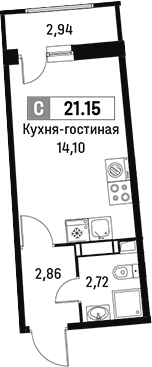 Планировка — Авиатор, Студия, 20 м²