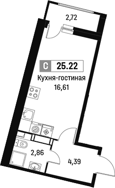 Планировка — Авиатор, Студия, 24 м²