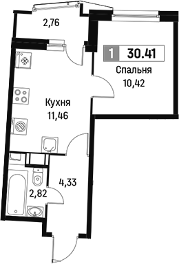 Планировка — Авиатор, 1-комн., 29 м²