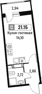 Планировка — Авиатор, Студия, 20 м²