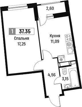 Планировка — Авиатор, 1-комн., 36 м²