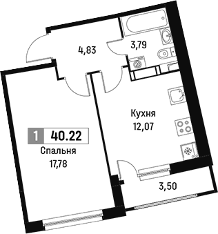 Планировка — Авиатор, 1-комн., 38 м²