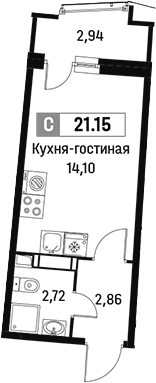 Планировка — Авиатор, Студия, 20 м²