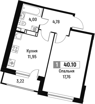 Планировка — Авиатор, 1-комн., 38 м²