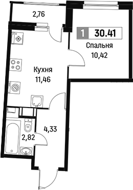 Планировка — Авиатор, 1-комн., 29 м²