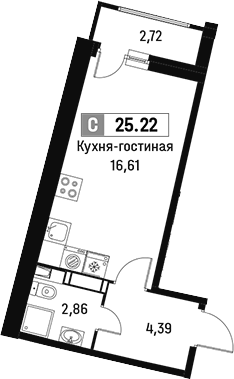 Планировка — Авиатор, Студия, 24 м²