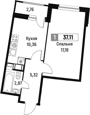 Планировка — Авиатор, 1-комн., 36 м²