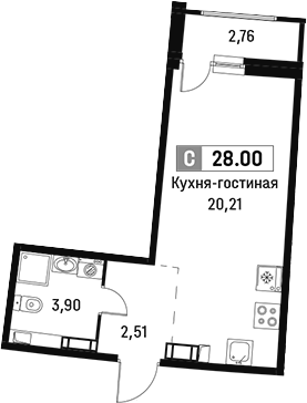 Планировка — Авиатор, Студия, 27 м²