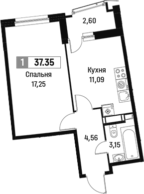 Планировка — Авиатор, 1-комн., 36 м²