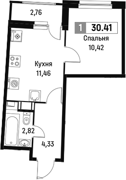Планировка — Авиатор, 1-комн., 29 м²