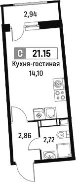 Планировка — Авиатор, Студия, 20 м²
