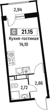 Планировка — Авиатор, Студия, 20 м²