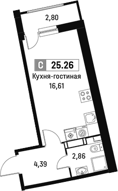 Планировка — Авиатор, Студия, 24 м²