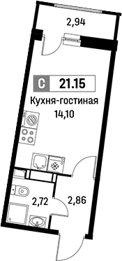 Планировка — Авиатор, Студия, 20 м²