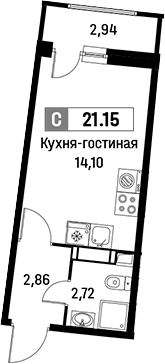 Планировка — Авиатор, Студия, 20 м²