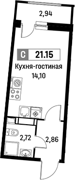 Планировка — Авиатор, Студия, 20 м²