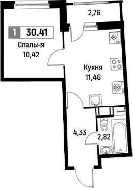 Планировка — Авиатор, 1-комн., 29 м²