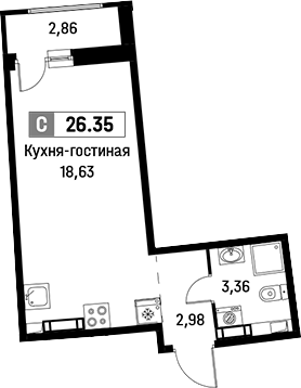 Планировка — Авиатор, Студия, 25 м²