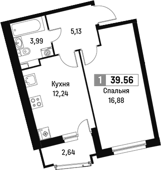 Планировка — Авиатор, 1-комн., 38 м²