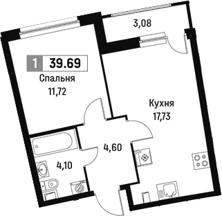 Планировка — Авиатор, 2-комн., 38 м²