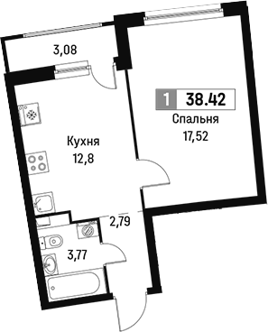 Планировка — Авиатор, 1-комн., 37 м²