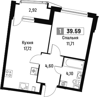 Планировка — Авиатор, 2-комн., 38 м²