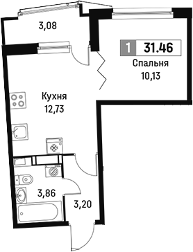 Планировка — Авиатор, 1-комн., 30 м²