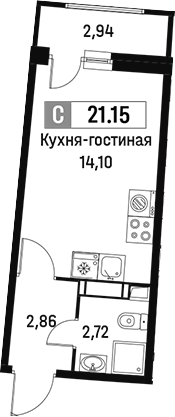 Планировка — Авиатор, Студия, 20 м²