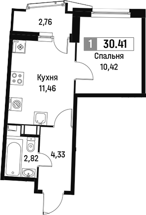 Планировка — Авиатор, 1-комн., 29 м²