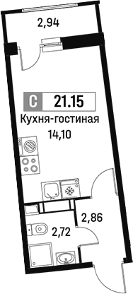 Планировка — Авиатор, Студия, 20 м²