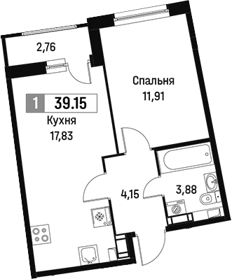 Планировка — Авиатор, 2-комн., 38 м²